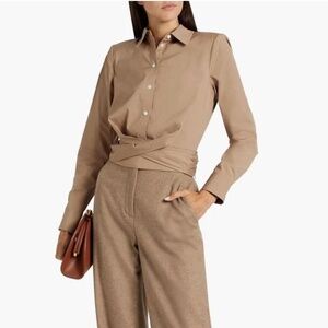 Veronica Beard Veroy Wrapped Button-Front Crop Shirt